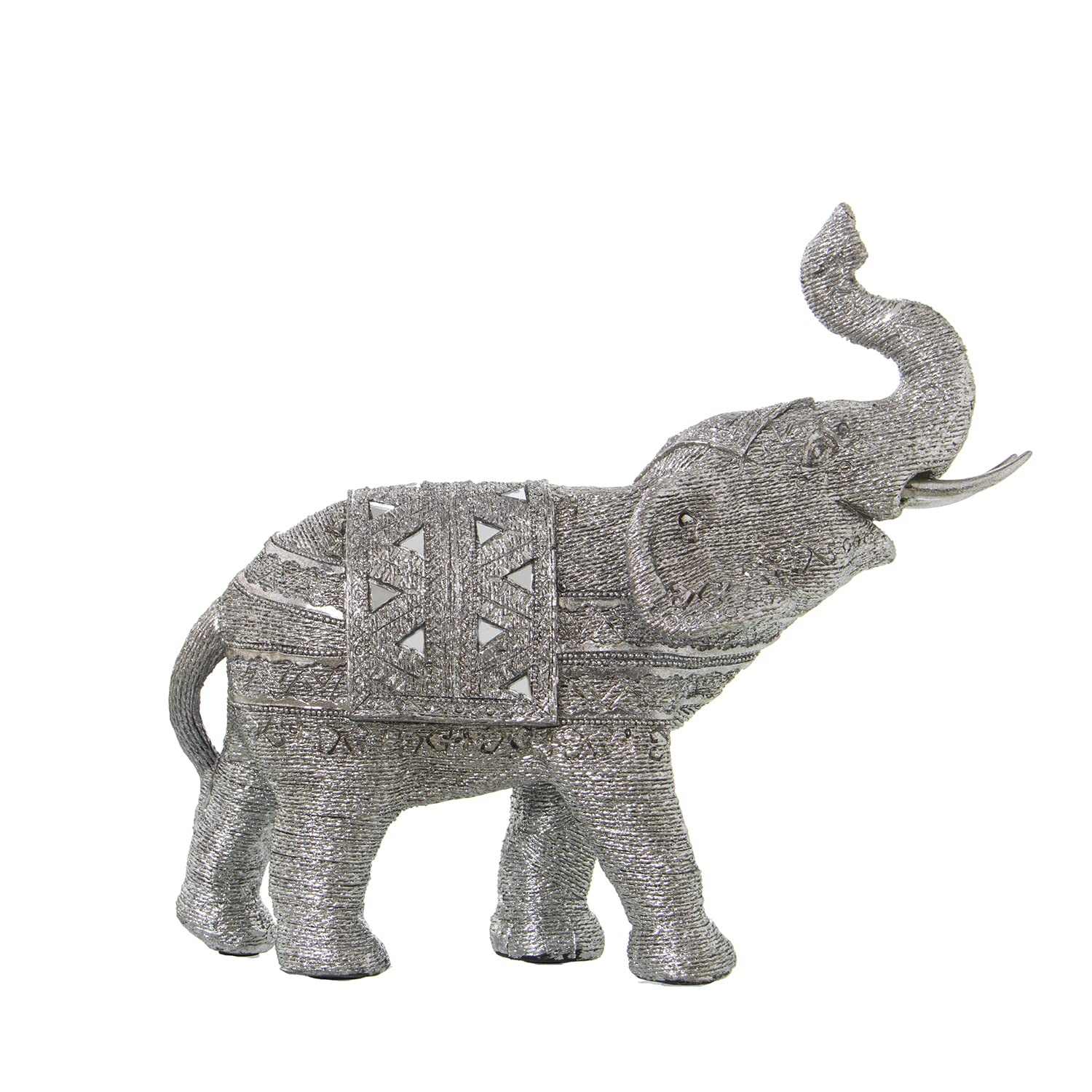 Figura de un Elefante de Resina granulada con espejitos en Plateado 1x11x28cm