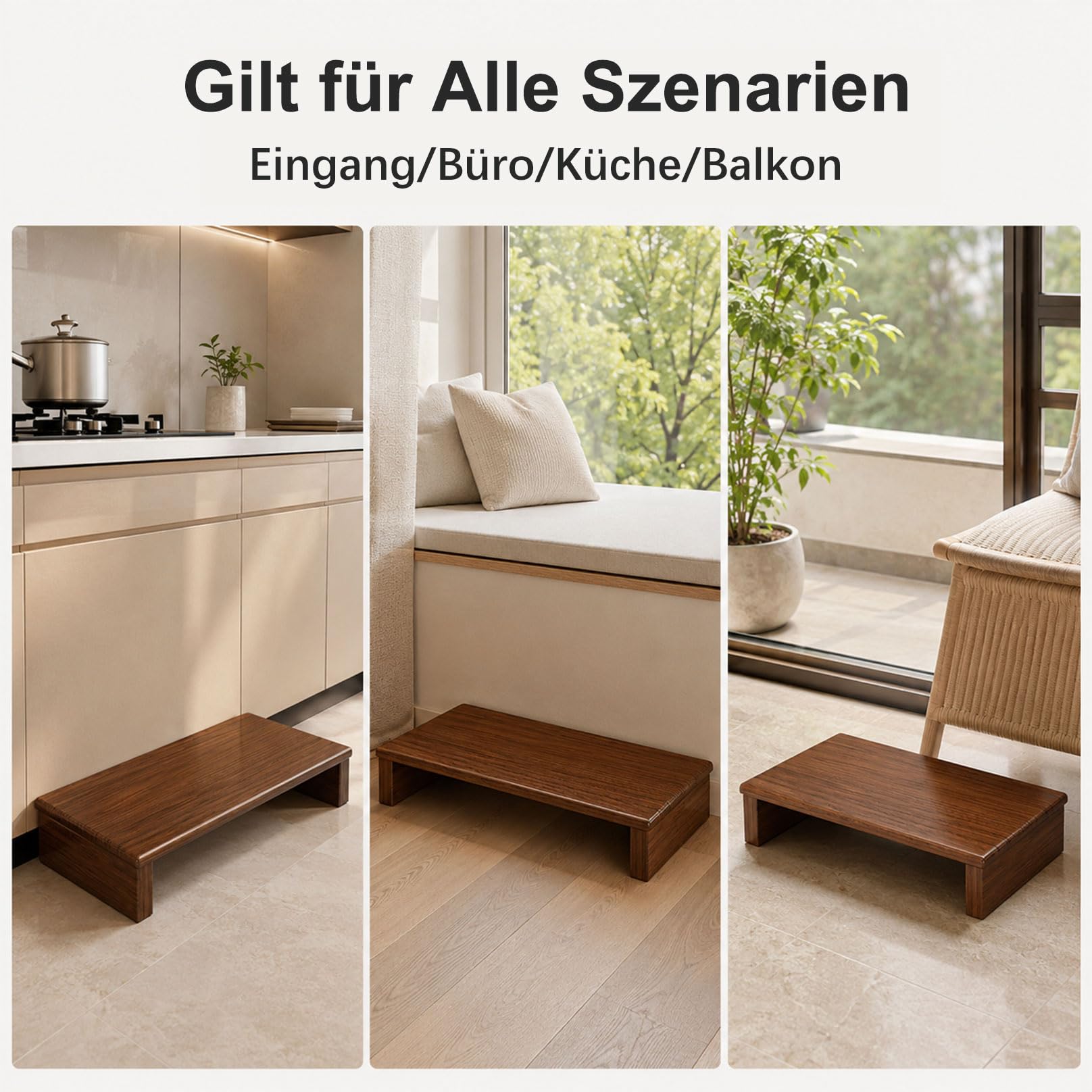 Hölzerner Tritthocker mit Anti-Rutsch Sicherung, Tragbare One Step Hocker, Tritt für die Erwachsene, Tragbar, für Badezimmer, Waschbecken, Terrafussstütze Büro Braun 80x30x20cm
