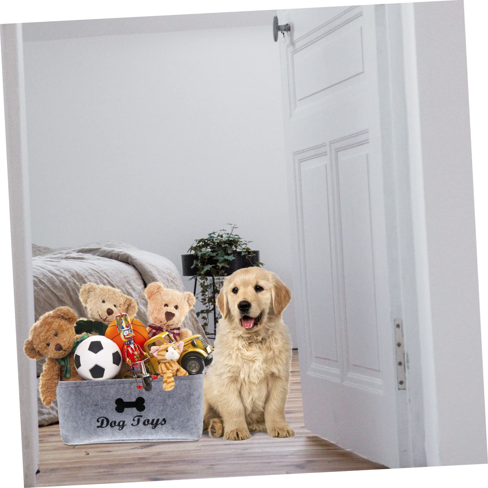 DOITOOL Cesta de Fieltro Ligera Asas y Estructura de Madera para Almacenar Juguetes y Accesorios de Mascotas en Casa