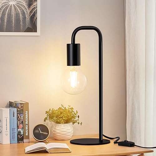 Miniatura 4 de Lámpara de mesa industrial para dormitorio, lámparas de mesa auxiliar de cama para mesita de noche con interruptor de cable, base de enchufe E26,
