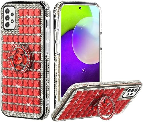 Jackpot Wireless Funda compatible con Samsung Galaxy A52 5G Diamond con vidrio templado, ultrafina, a prueba de golpes, con soporte de anillo (rojo)