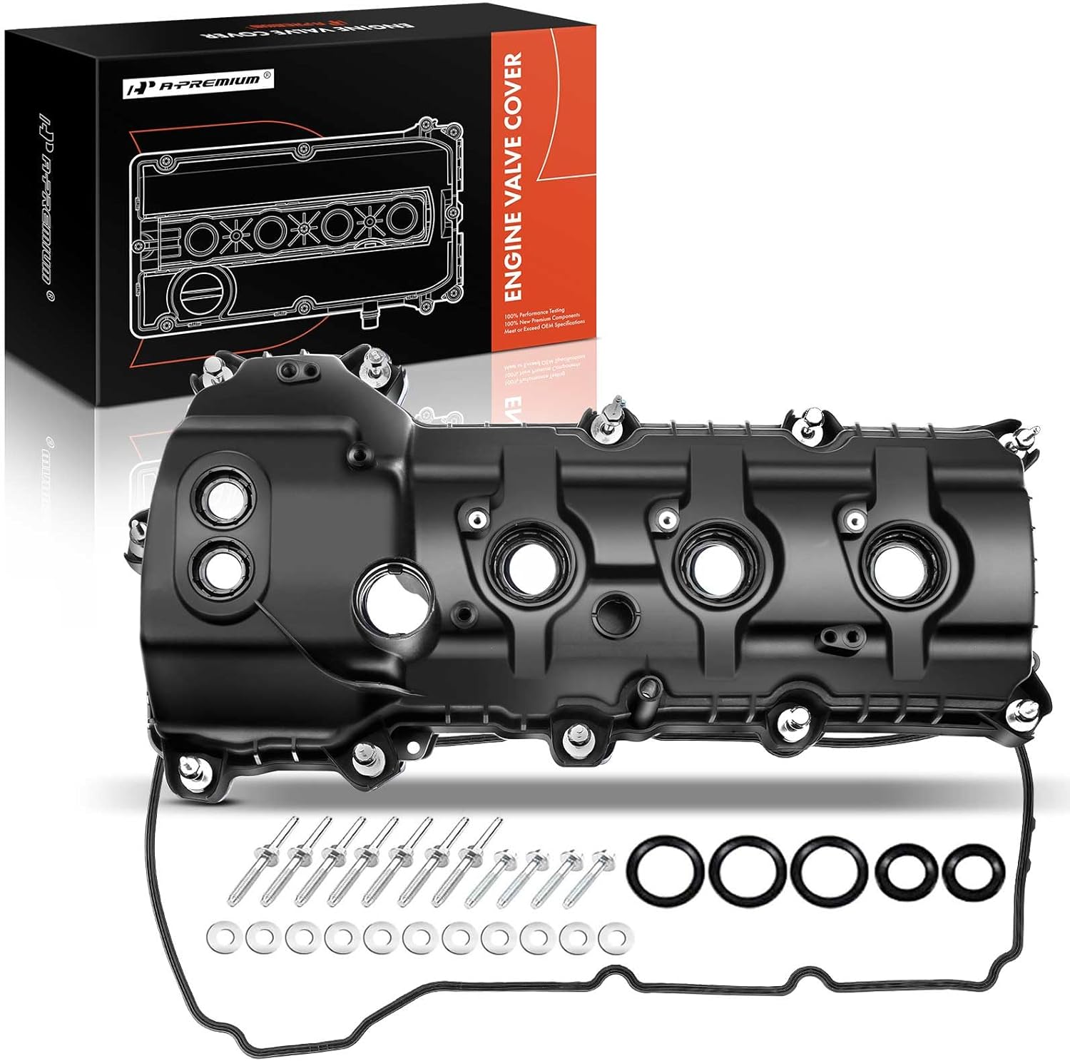 A-Premium Left Side Engine Valve Cover Compatible with 2011-2019 Ford F-150 F150 Mustang Edge Transit 150/250/350 Lincoln MKS MKX MKT MKZ, V6 3.7L, with Gasket & Bolt, Replace # BR3Z6582R, BR3Z6582E