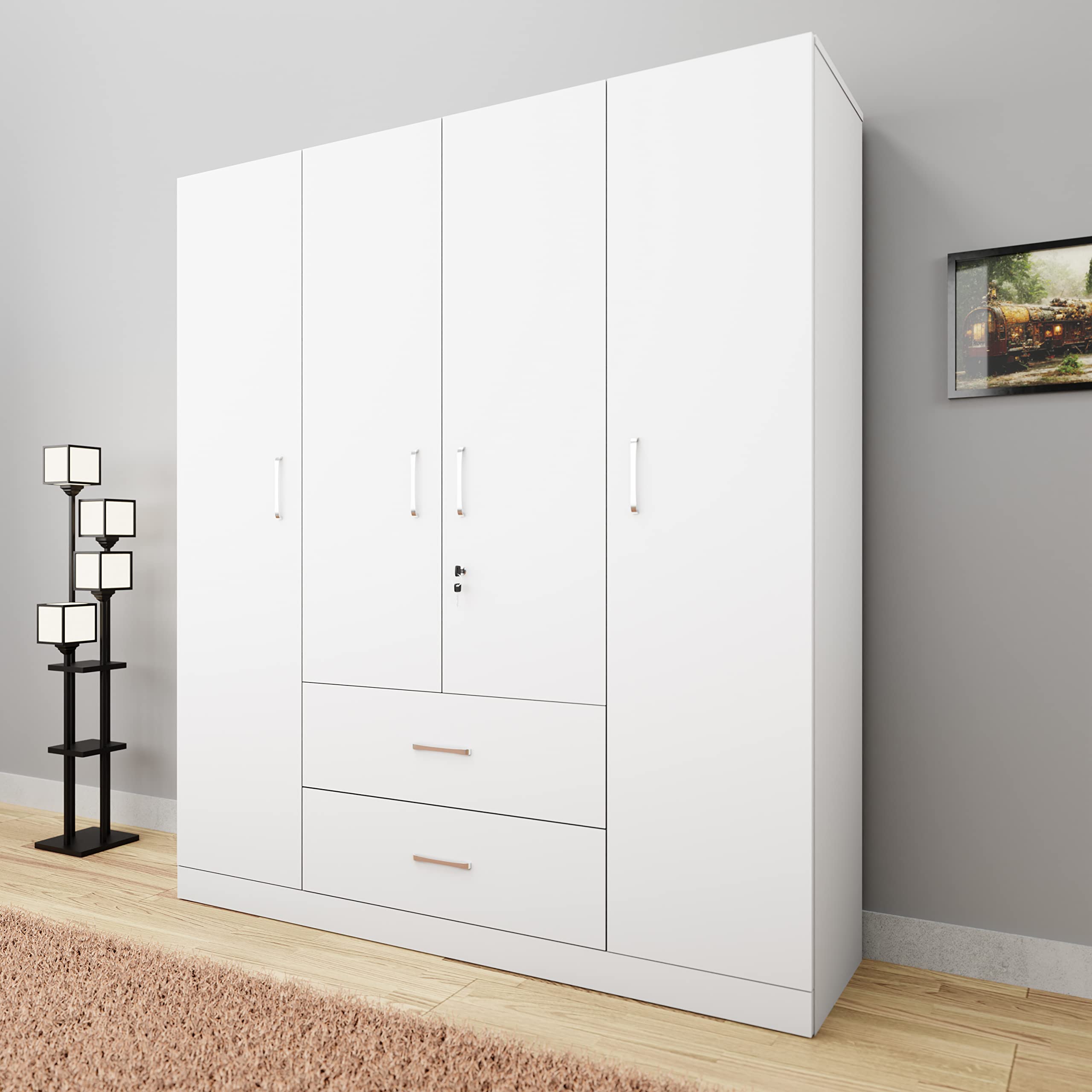 VIKI Wardrobe | Wooden Almirah for Clothes,Door for Bedroom, 4 Door Wardrobe with Drawer & Hanging Space (Frosty White - 40D x 160W x 180H) | 1 Year Warranty | Free Assembly-image-22
