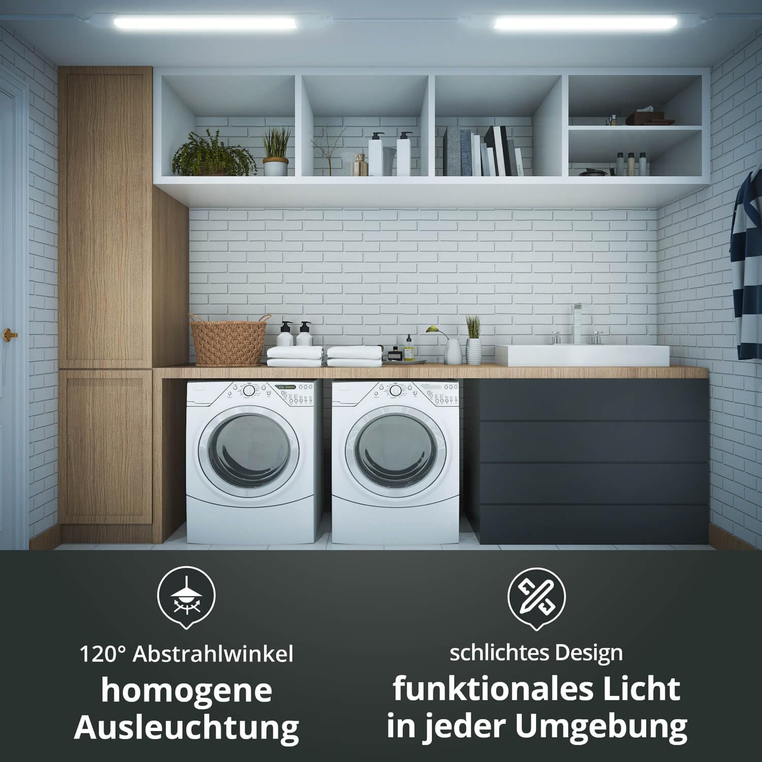 LED Universum 12er-Set Feuchtraumleuchten 60cm 18W 2160lm neutralweiß 4000K - IP65 - verknüpfbar - Kellerleuchte Nassraumleuchte Feuchtraum-Wannenleuchte mit Steck-Klemmen L670xB46xH34mm