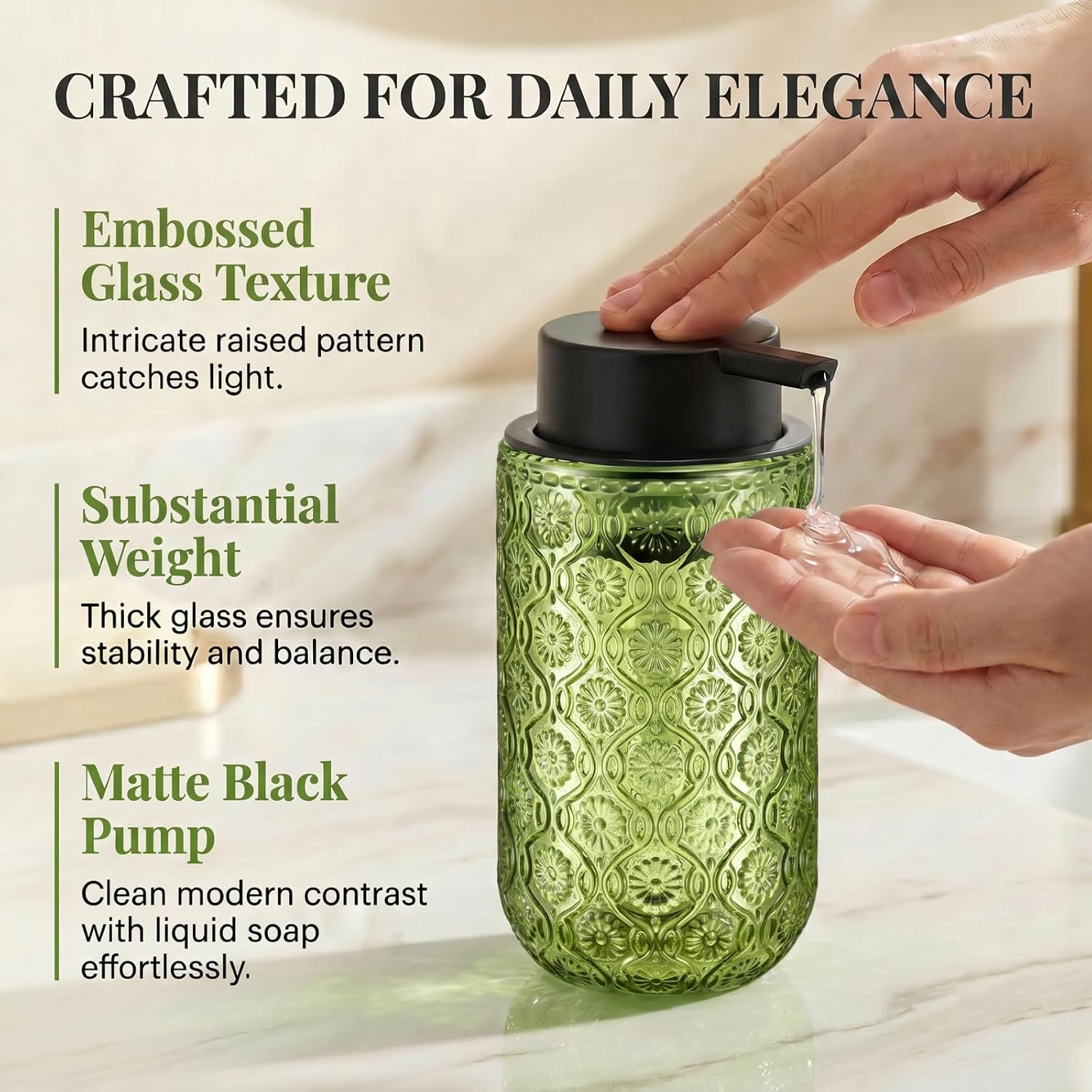Green Glass Liquid Hand Soap Dispenser image 2