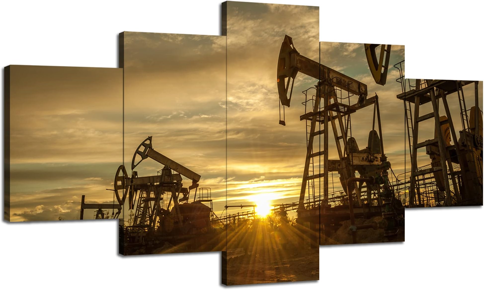 Oil Pump Wall Art OilField Wall Decor Crude Oil Picture Pump Jack Canvas Print Poster Painting Framed Home Living Room Bedroom Decoration Ready to Hang(60''Wx32''H)