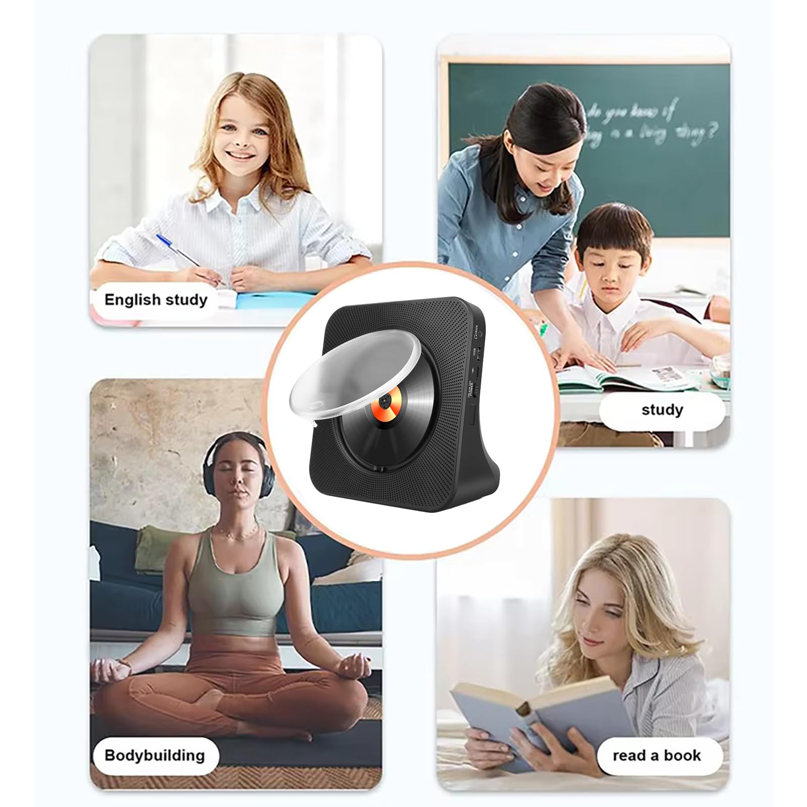 Tragbarer Bluetooth CD-Player mit Lautsprechern - 8-in-1 HiFi-Stereo-Soundsystem für Zuhause, unterstützt CD/Bluetooth/FM-Radio/USB/AUX/Timer/Fernbedienung