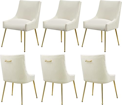 Miniatura 13 de Juego de 2 sillas de comedor de terciopelo, patas doradas, sillas decorativas tapizadas de terciopelo, diseño de respaldo plisado y asa dorada, Gris