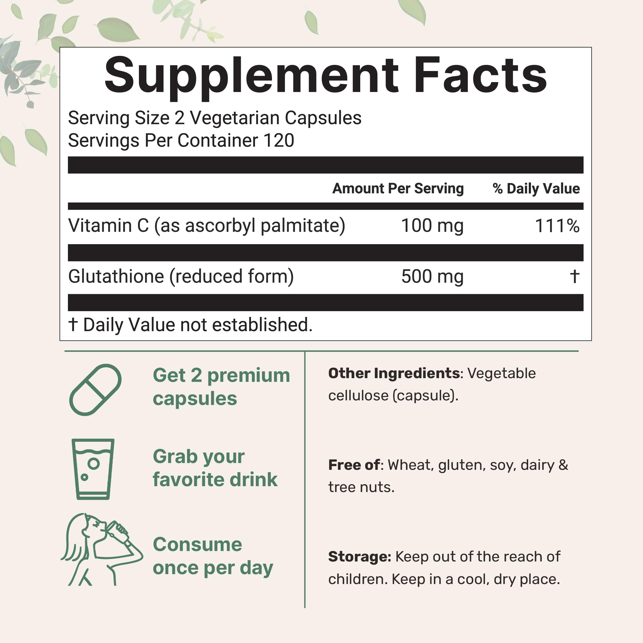 Micro Ingredients Glutathione 500mg with 100mg Vitamin C Supplement, 240 Veggie Capsules | Reduced Glutathione + Fat Soluble Ascorbyl Palmitate Complex