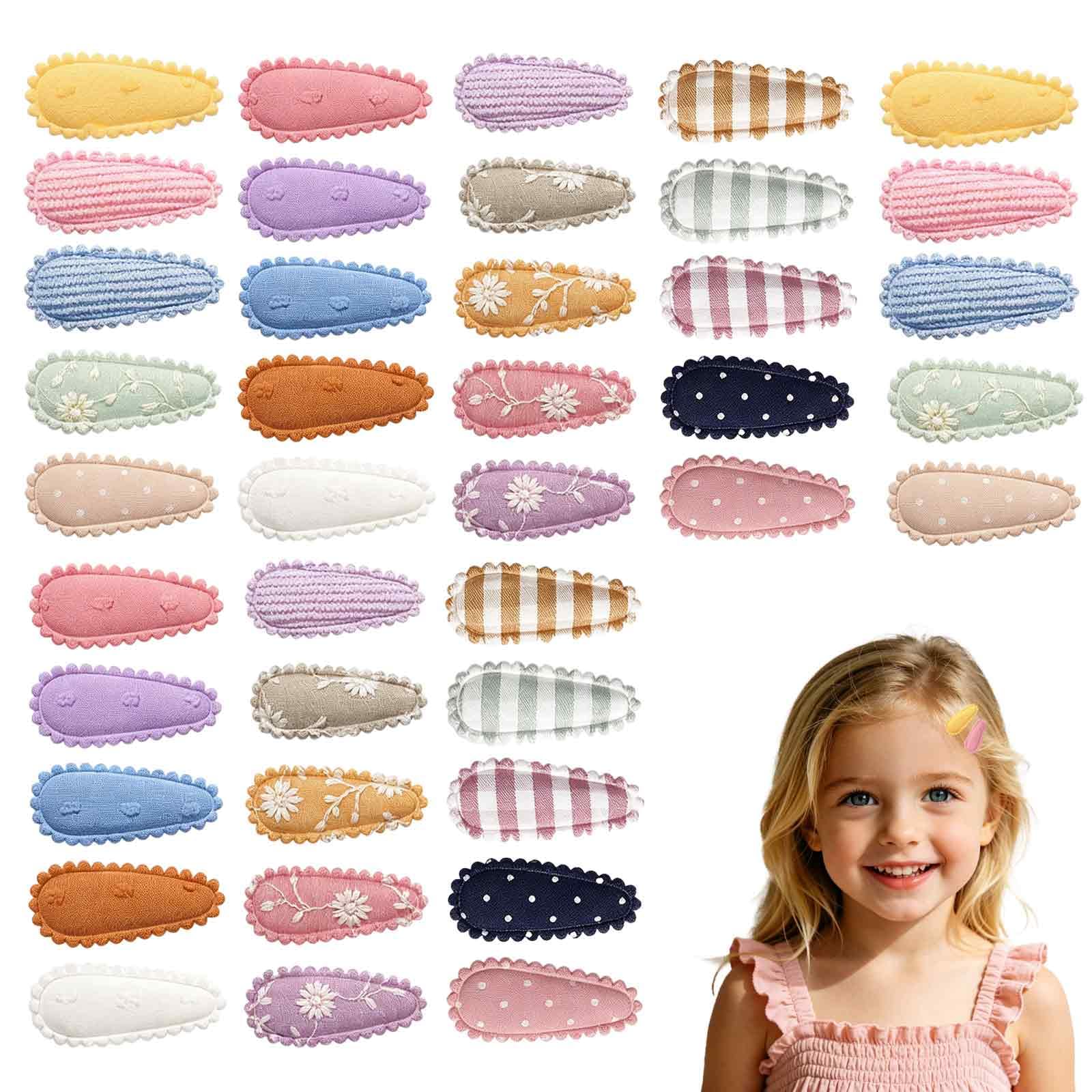 40 Pack Colorful Snap Hair Clips for Girls Hair Accessories, Flower Hairclips Girls, Fabric Hairs Clip, Hairs Snap Clips with Embroidery Butterfly Flower for Daily Wear Parties (Set 2)