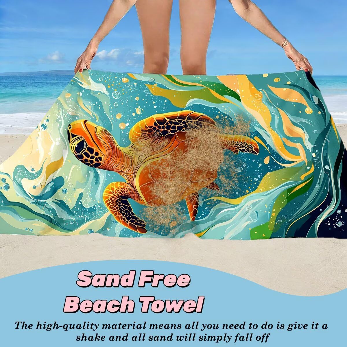 Ręcznik plażowy XXL, 100 x 220 cm, zestaw 2 sztuk, z mikrofibry, żółw, szybkoschnący, do sauny, fitness, bez piasku, ręcznik plażowy, do sauny, duży na prezenty -4501