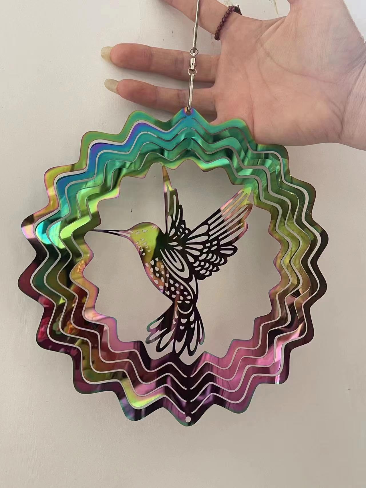 | Home Decor | Stainless Steel Wind Spinner | Balcony Decoration Items | Home Decor Items | Room Decor | Mandala | Kinetic Art | Evil Eye Hanging for Home | Evil Eye Bracelet (Hummingbird 20cm) 1