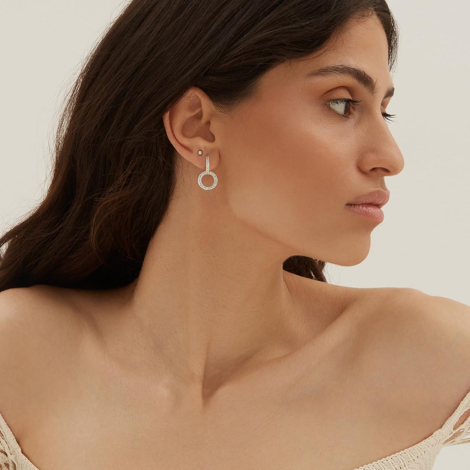 HZMAN 14K Gold Plated Huggie Earrings for Women, Cubic Zirconia Cartilage Hypoallergenic Hoop Earrings Cuffs for Women Fashion Round Circle Earrings - Image 2