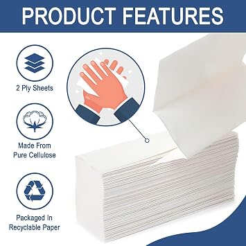 Z Fold Soft Hand Paper Towel 2-Ply in Packs of 200, 1000, 2000 & 3000 Sheets Dispenser Friendly White Disposable Hand Towels (2000)