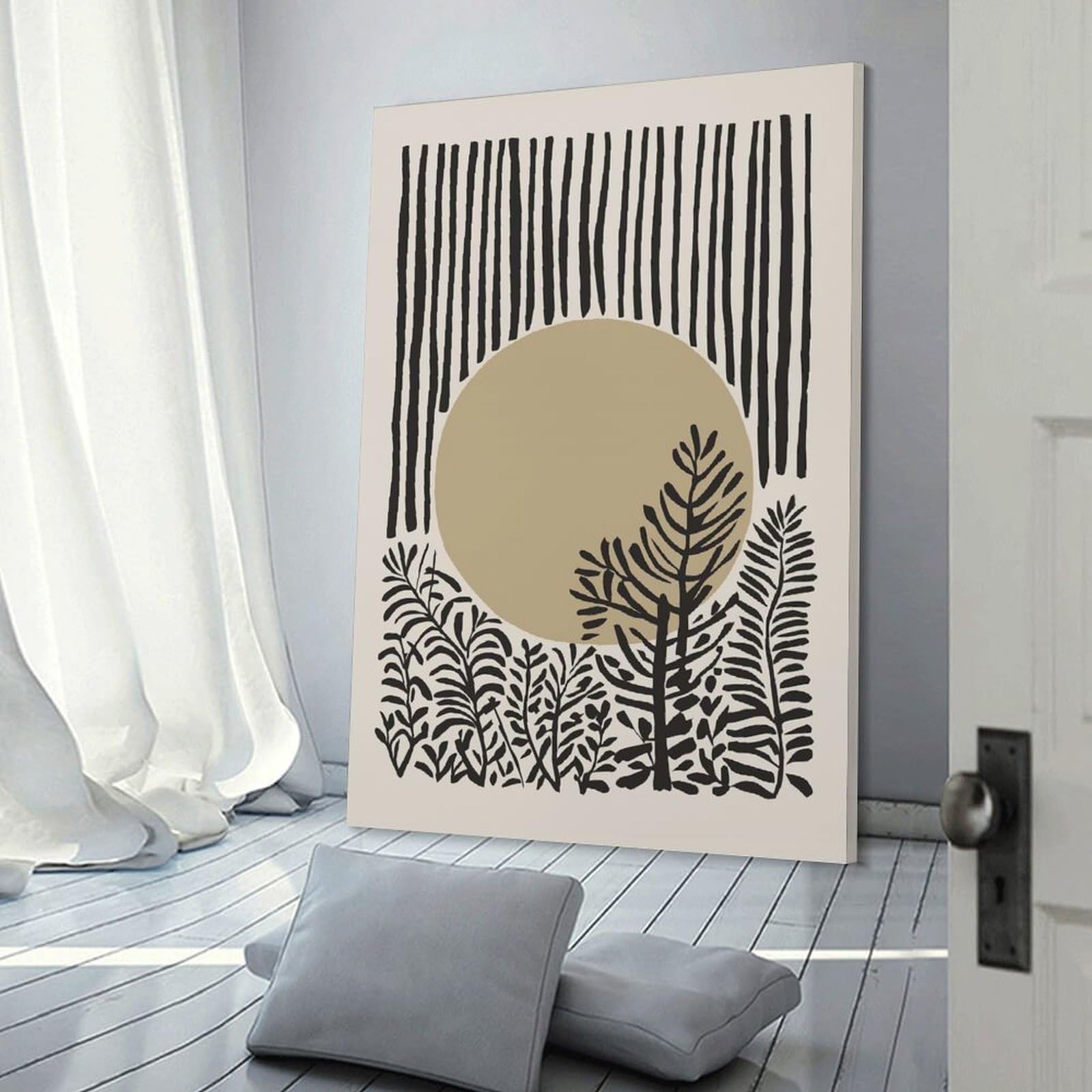 Junmoney Abstract Sun & Plants Canvas Wall Picture 24x36inch(60x90cm), for Study, Office Or Focused Interiors, Home Office Artwork with Decorative Appeal