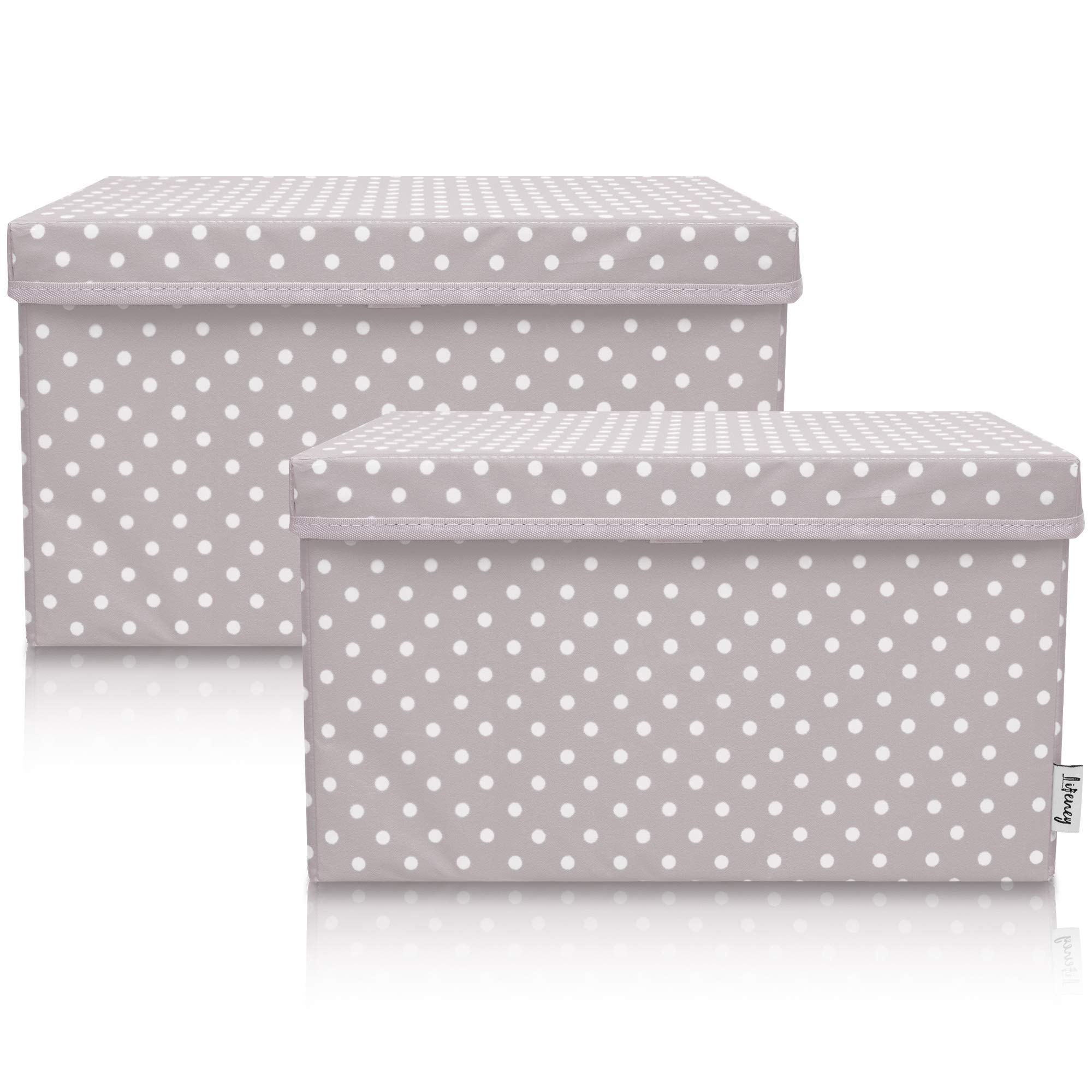 Lifeney Gris Claro Puntos Set De 2 Cajas De Almacenaje Para Niños (37X25x21cm) I Cesta De Almacenaje Para La Habitación Y El Salón De Los Niños I Caja De Almacenaje Para Niños (Puntos Grises Claros)