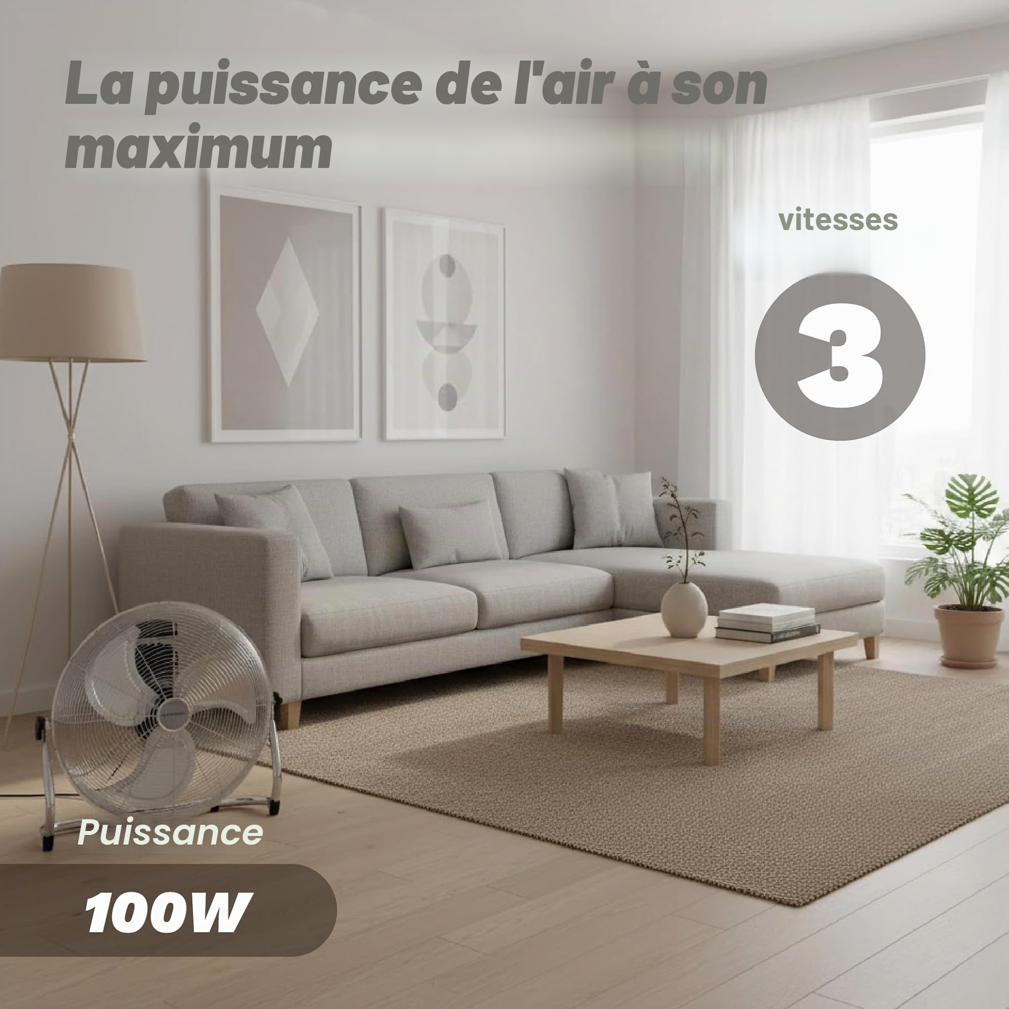 Grunkel - Ventilateur industriel de sol de 100 W et 45 cm de diamètre - MET-H18 industriel - Avec 3 vitesses différentes et angle d'inclinaison réglable