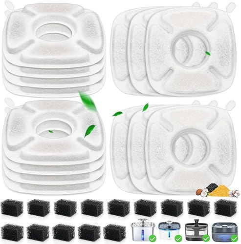 Miniatura 11 de Paquete de 24 filtros de repuesto para fuente de agua para gatos, 12 filtros de fuente para gatos y 12 esponjas de prefiltro para dispensador