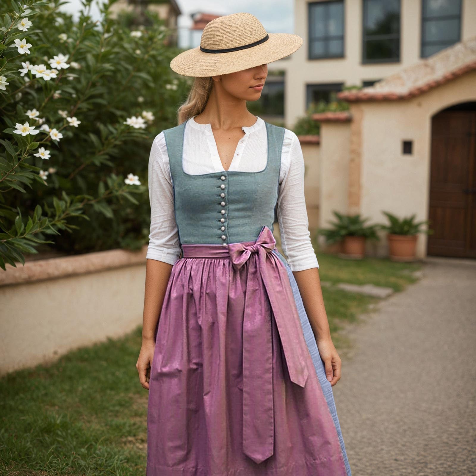 Dirndlkleid Damen Dirndl Midi Trachtenkleid Oktoberfest Trachtenmode Trachtenrock Cocktailkleid Spitze Kleider Partykleid Dirndlschürze Dirndlbluse Mittelalterliche Cosplay Halloween Besondere Anlässe