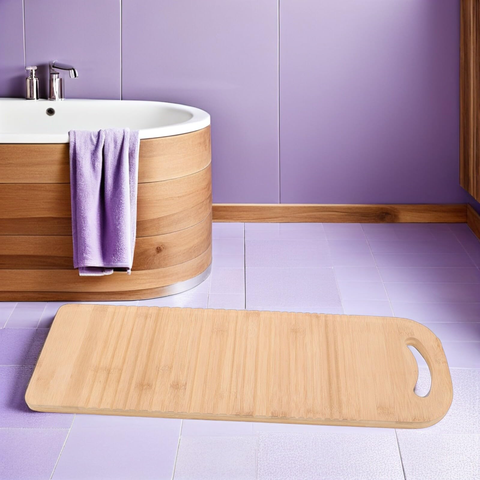 Planche à Laver Portable Bambou Antidérapante Planche à Laver Manuelle Ergonomique pour Nettoyage des Vêtements Outil de Lavage à Main Pratique et Léger pour Maison