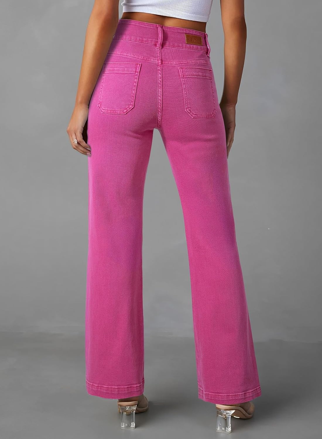 Sidefeel Women's Wide Leg Jeans High Waisted Tummy Control Stretchy Pockets Front Straight Leg Jeans