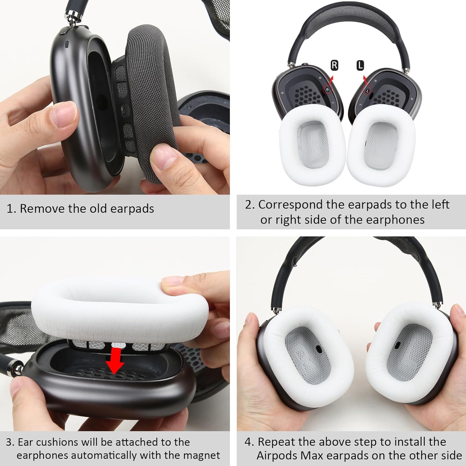 Lambskin Ear Pads for AirPods Max Headphones Sheepskin Leather Earpads Replacement with Memory Foam and Magnet Sweat Proof& Excellent Noise Isolation White
