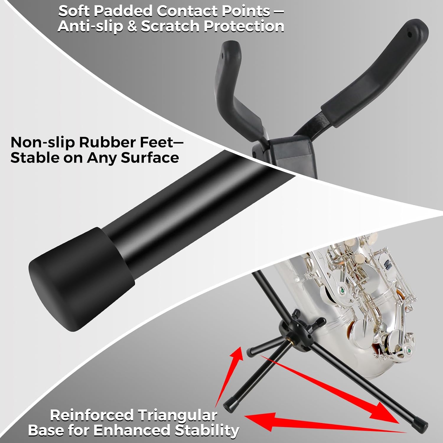 EASTROCK Tenor Saxophone Stand, Foldable Portable Metal Sax Stand with Non-Slip Feet and Padded Holder, Compact Tripod Design for Tenor Sax-Black image 5