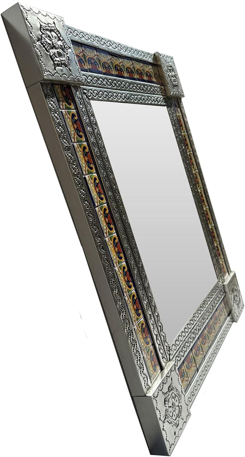 Medium Silver Greca C Mexican Tile Mirror