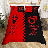 Vista 33 de Erosebridal Juego de funda de edredón para parejas, color rojo y negro, tamaño Queen, Queen of Everything King of What Left Funda de edredón