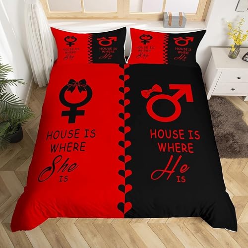 Miniatura 33 de Erosebridal Juego de funda de edredón para parejas, color rojo y negro, tamaño Queen, Queen of Everything King of What Left Funda de edredón