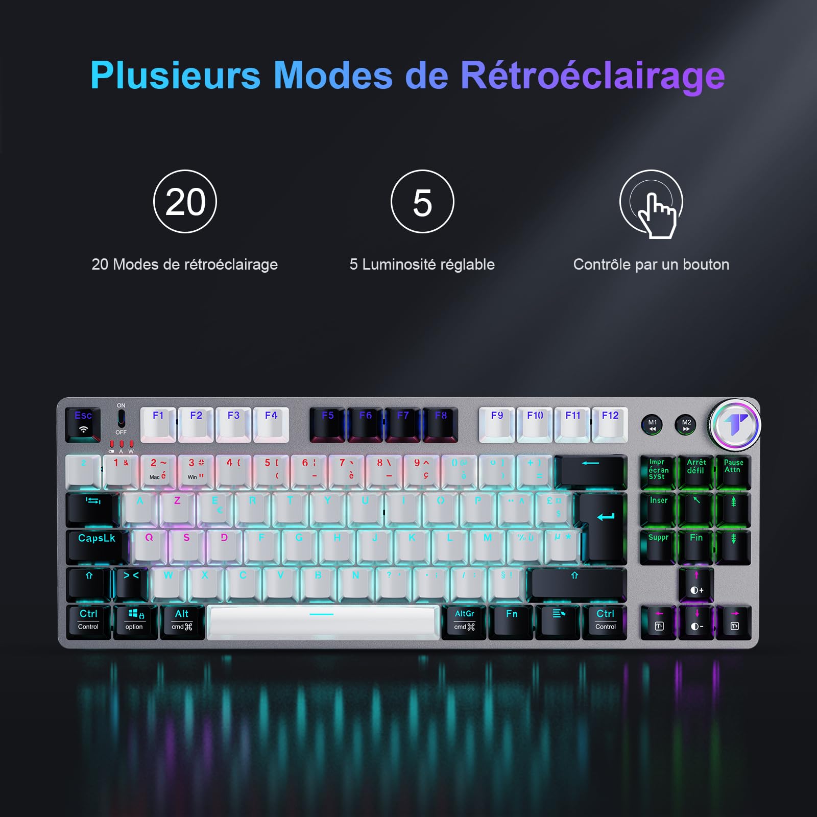 TECURS Clavier Gaming sans Fil Mécanique Gamer Clavier PC RGB TKL