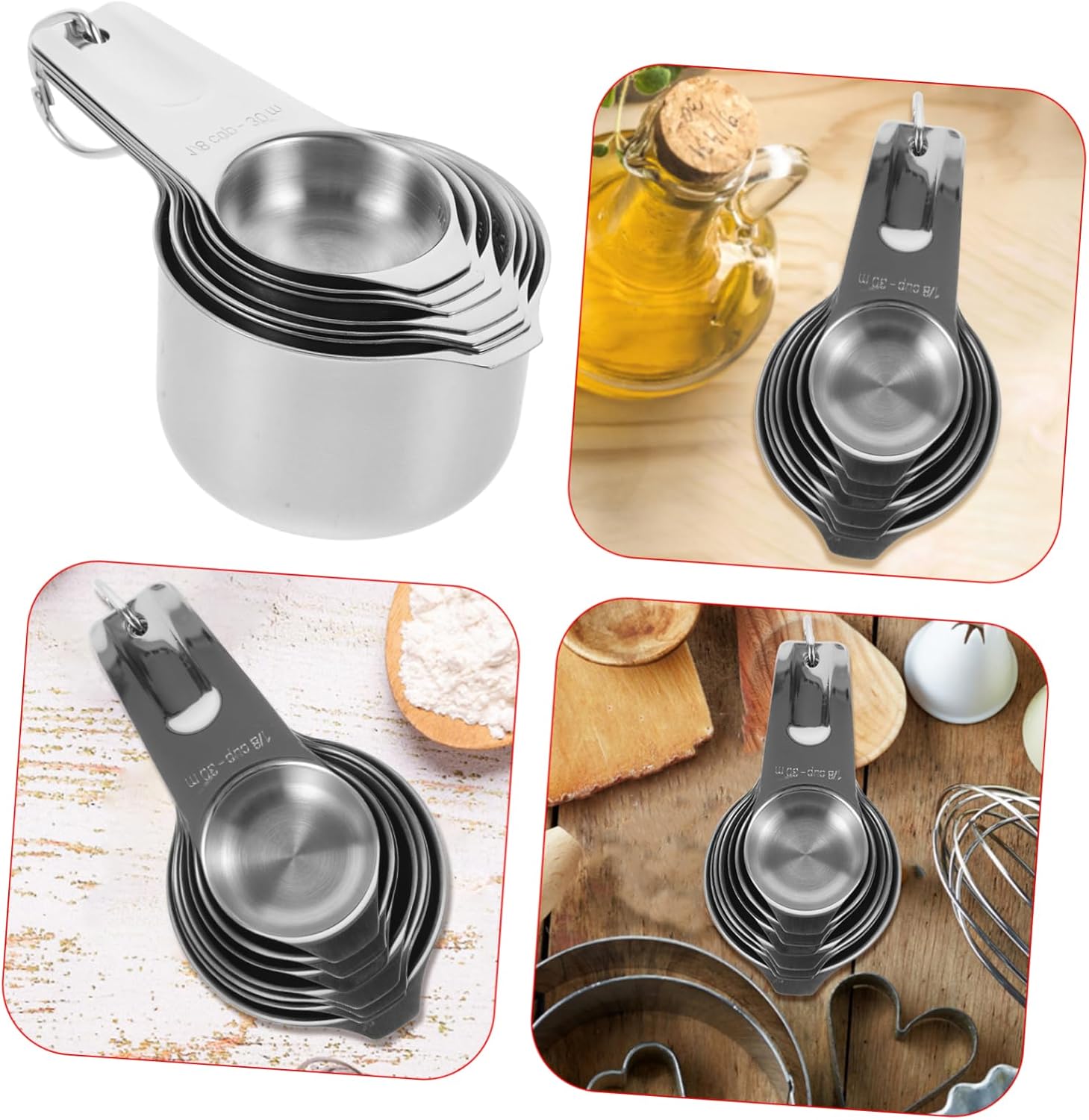 1set Stainless Steel Measuring Cups Scale Baking Tool for Accurate Kitchen Cooking and Baking Reusable and Easy to Clean