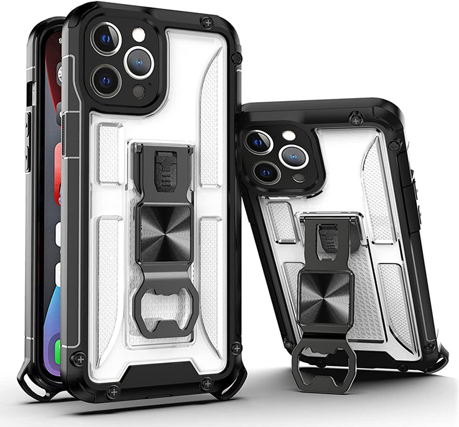 Coque iPhone 13 Pro Max 6.7 blanche de qualité militaire et support métal - 6