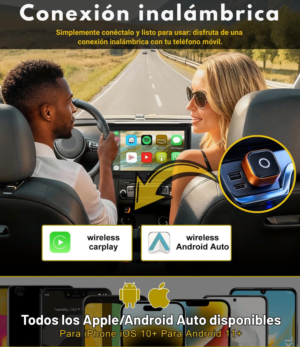 【Carplay Inalámbrico 2026】 Android Auto Adaptador Bluetooth Compatible con iPhone Apple Y Android, Elimina Cables Mejora tu Experiencia con el Coche Conexión Estable y Sin Retrasos (SwiftLink SE MAX) — view 10