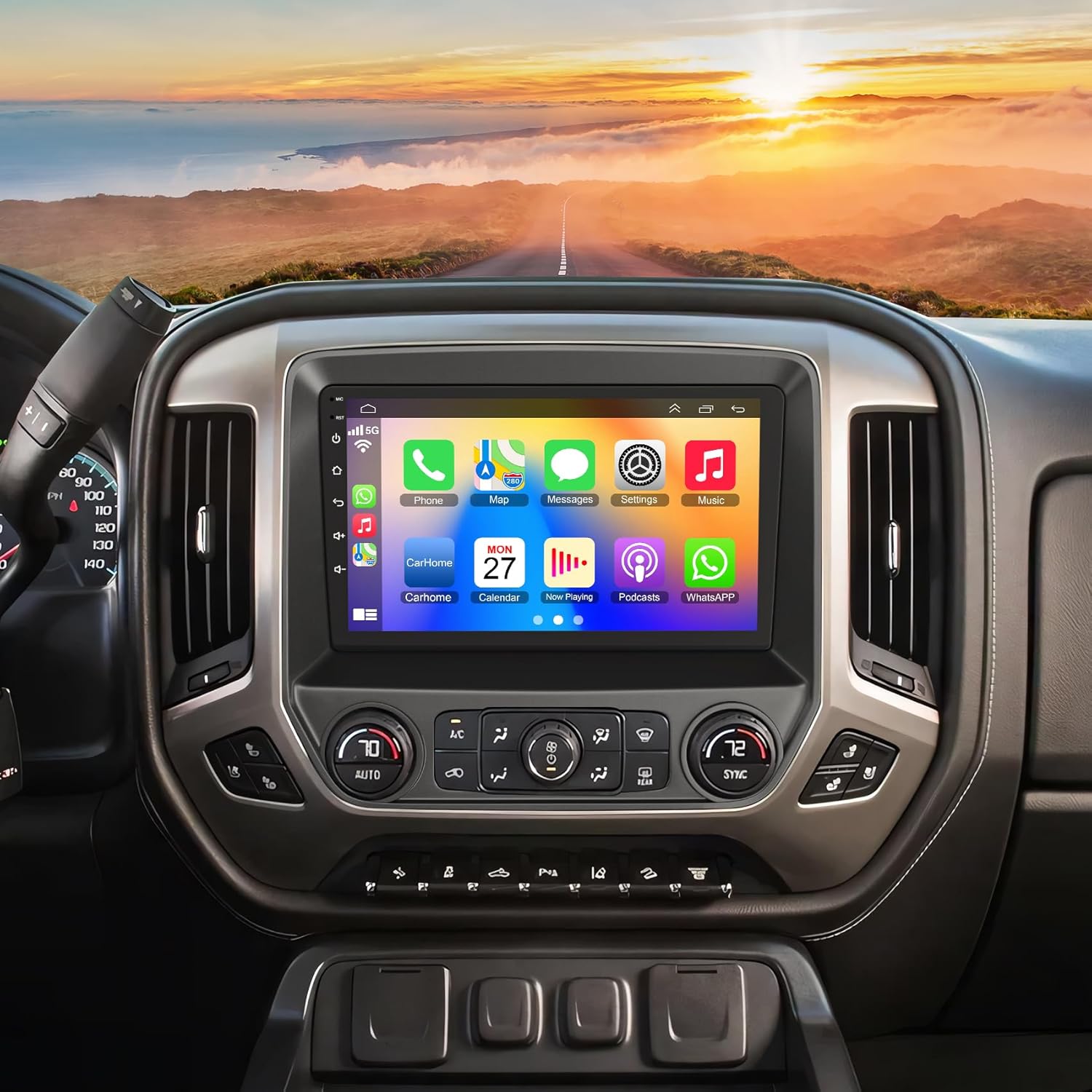 10.2 Inch QLED Carplay Screen for Chevrolet Silverado & GMC Sierra 2014-2018(Without Bo-seSystem),Android 13 Silverado Radio Stereo Support Wireless Carplay &Android Auto,Bluetooth&GPS,FM Radio