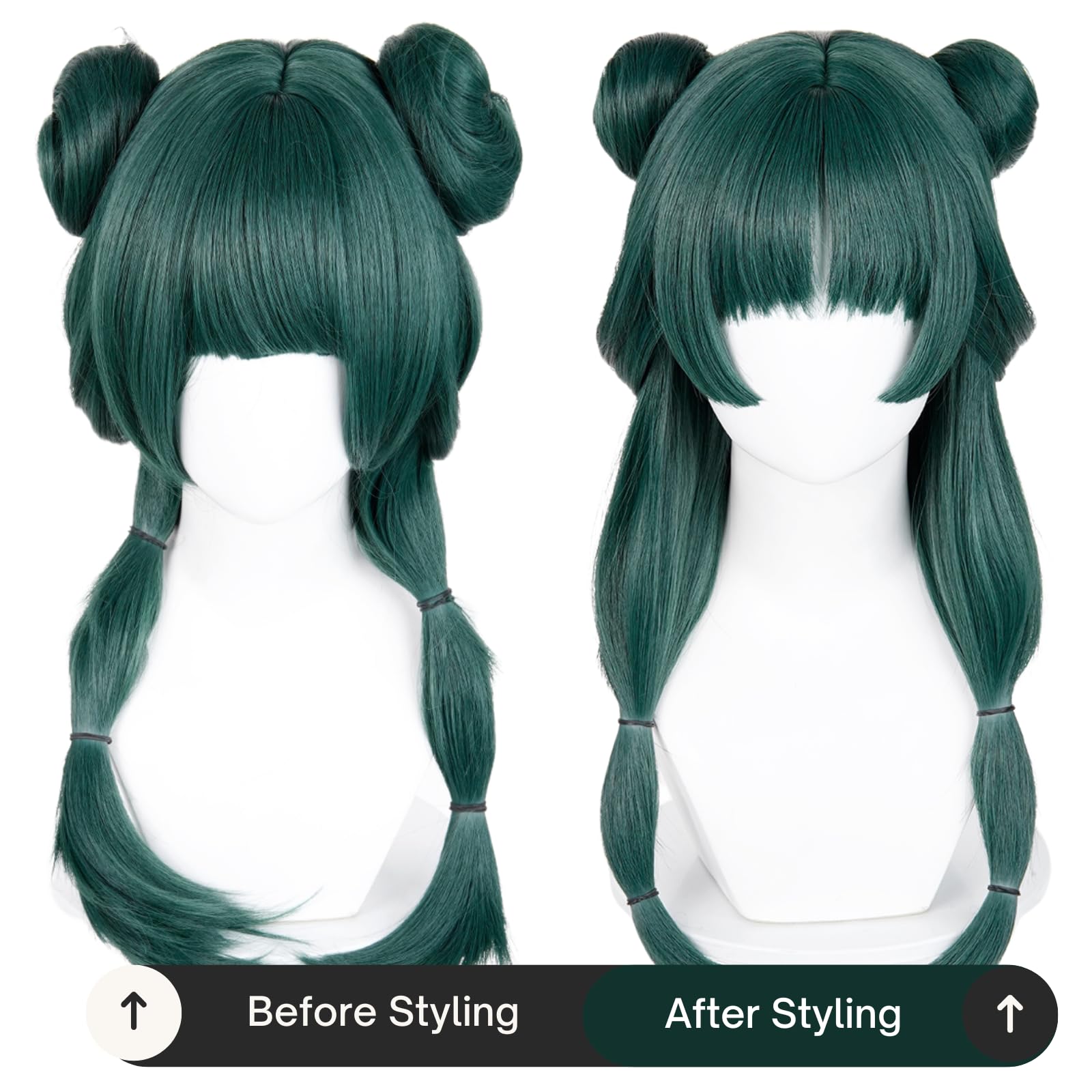 Long Blonde Wig for Misa Amane Cosplay, Long Straight Yellow Cute Kawaii Wig with Bangs + Cap for Halloween Costume: Dark Green+Buns