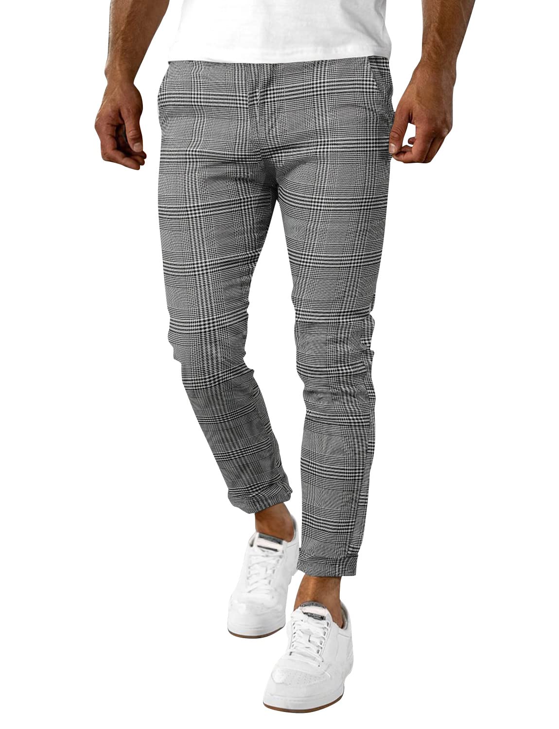WoenzaiaMen's Slim Fit Dress Pants Casual Stretchy Twill Chinos Tapered Skinny Slacks