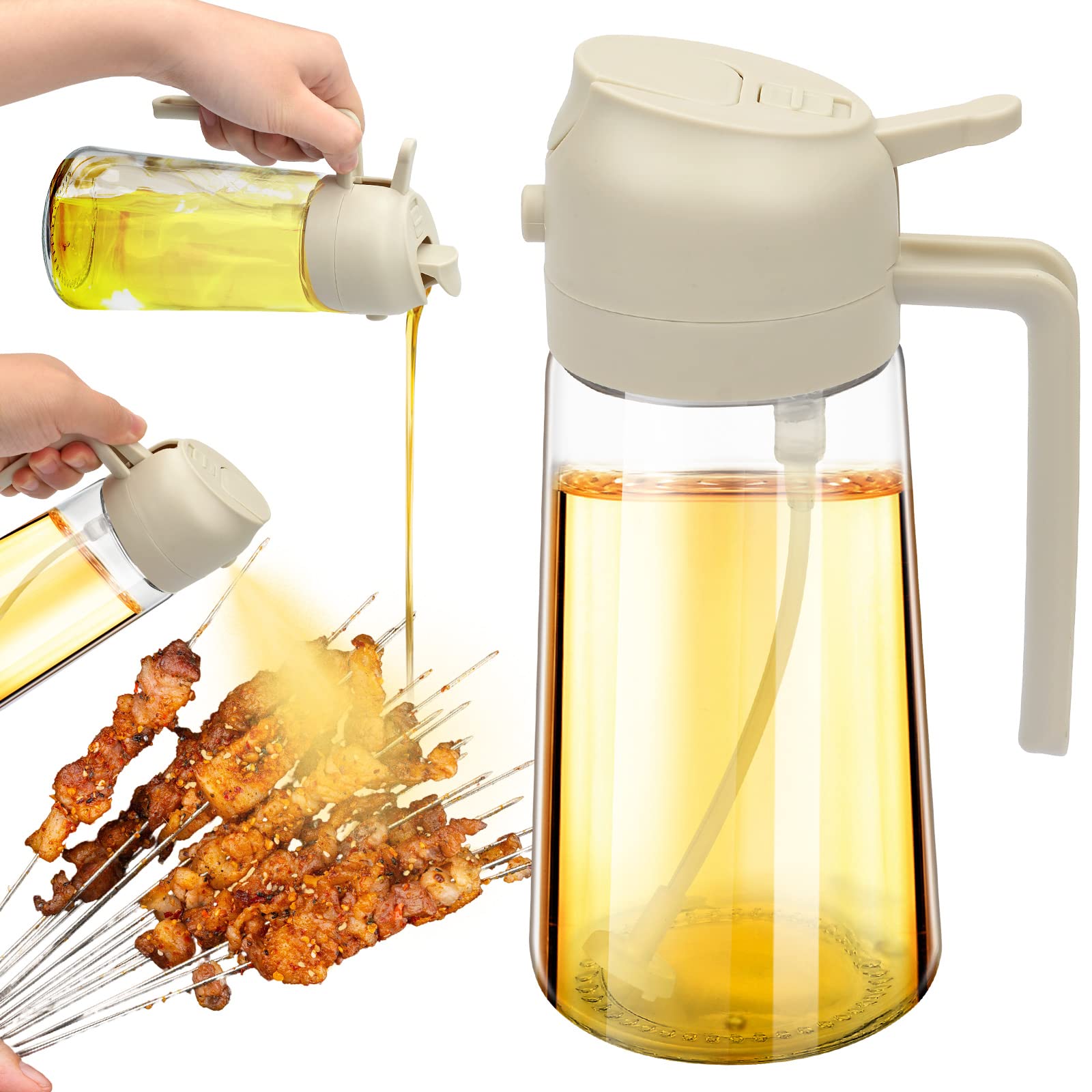 xinrongda 2 in 1 Auto Flip Olive Oil Dispenser Bottle, Portable Spray Bottle Vinegar Bottle, Easy Refill & Cleaning for Air Fryer Salad, BBQ, Frying, Grilling, Kitchen Baking (white)