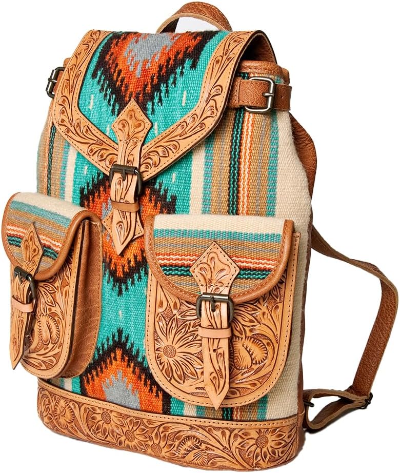 American Darling Backpack Hand Tooled Saddle Blanket Genuine Leather Western Women Bag | for Laptop School Purse Travel