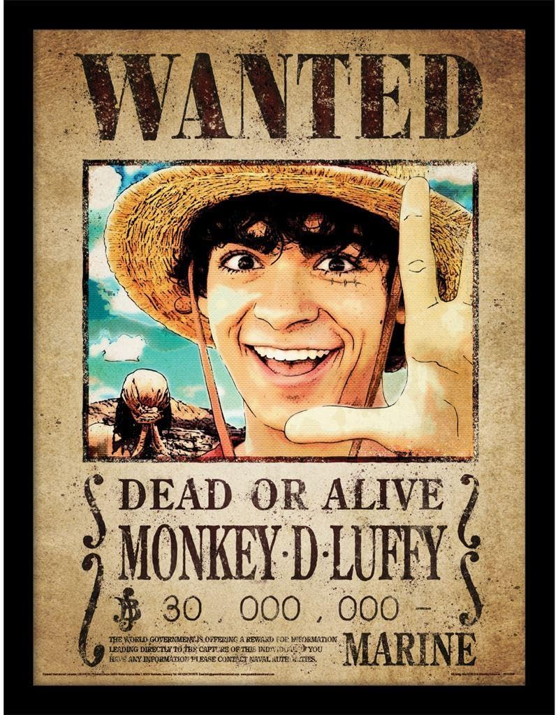 One Piece Live Action Monkey D. Luffy Wanted Poster Framed Poster 40cm x 30cm Multicoloured