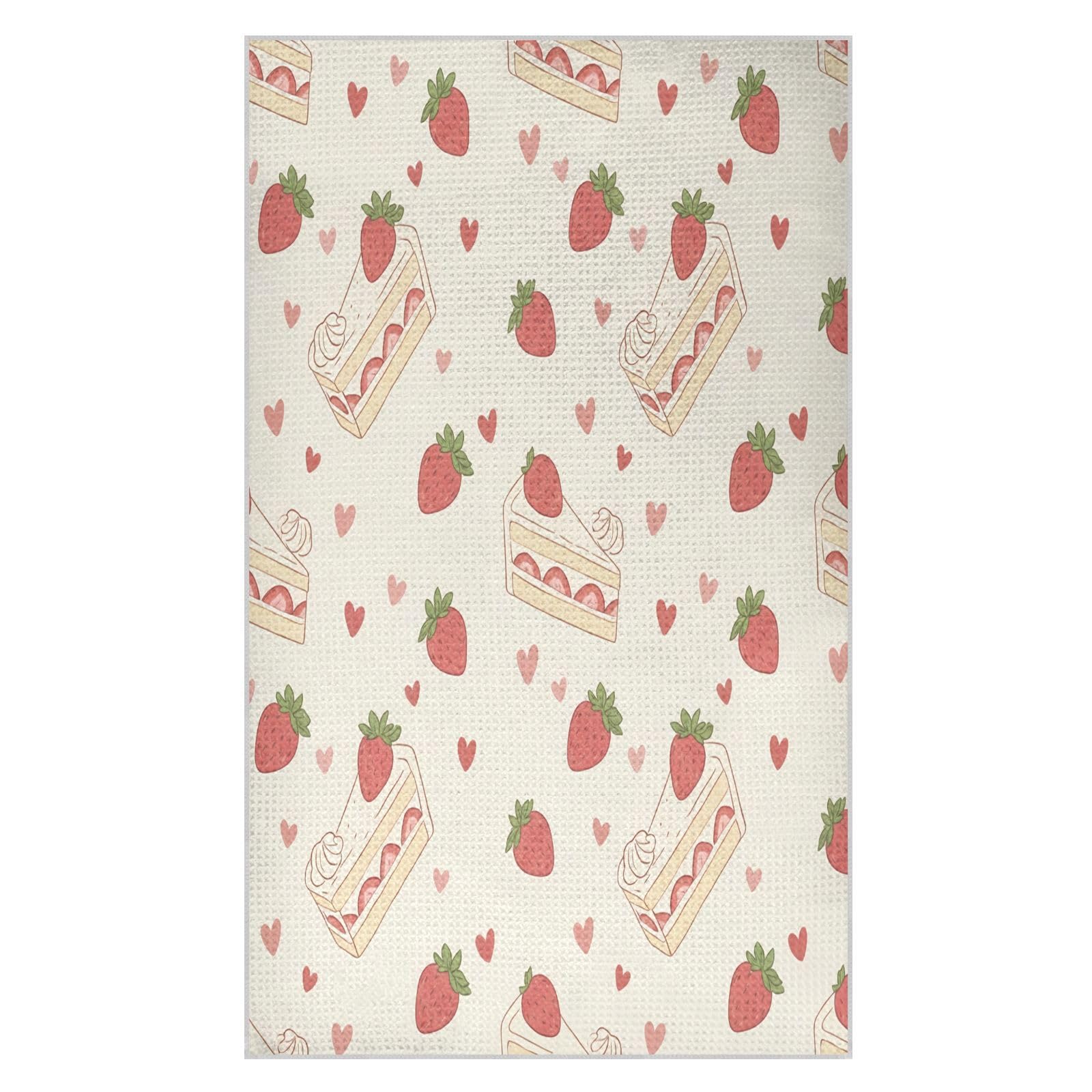 BURSTDDY Strawberry Cake Kitchen Towels,Absorbent Dish Towels 2 Pack