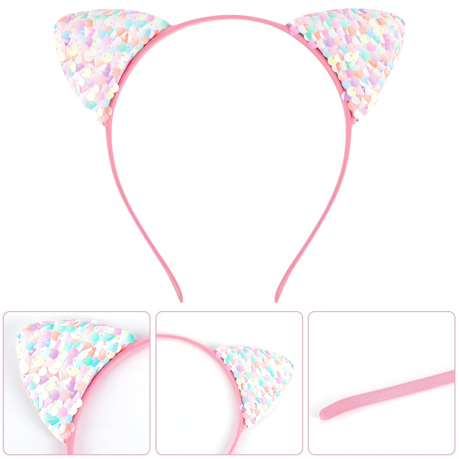 Chanaco Cat Ears Headbands 10Pcs Set Sequin Cat Headband Party Decorations Cute Glitter Hair Hoops Shiny Adult Gabby Headwear Halloween Costume Hair Accessories Favors Birthday Gifts - Image 4
