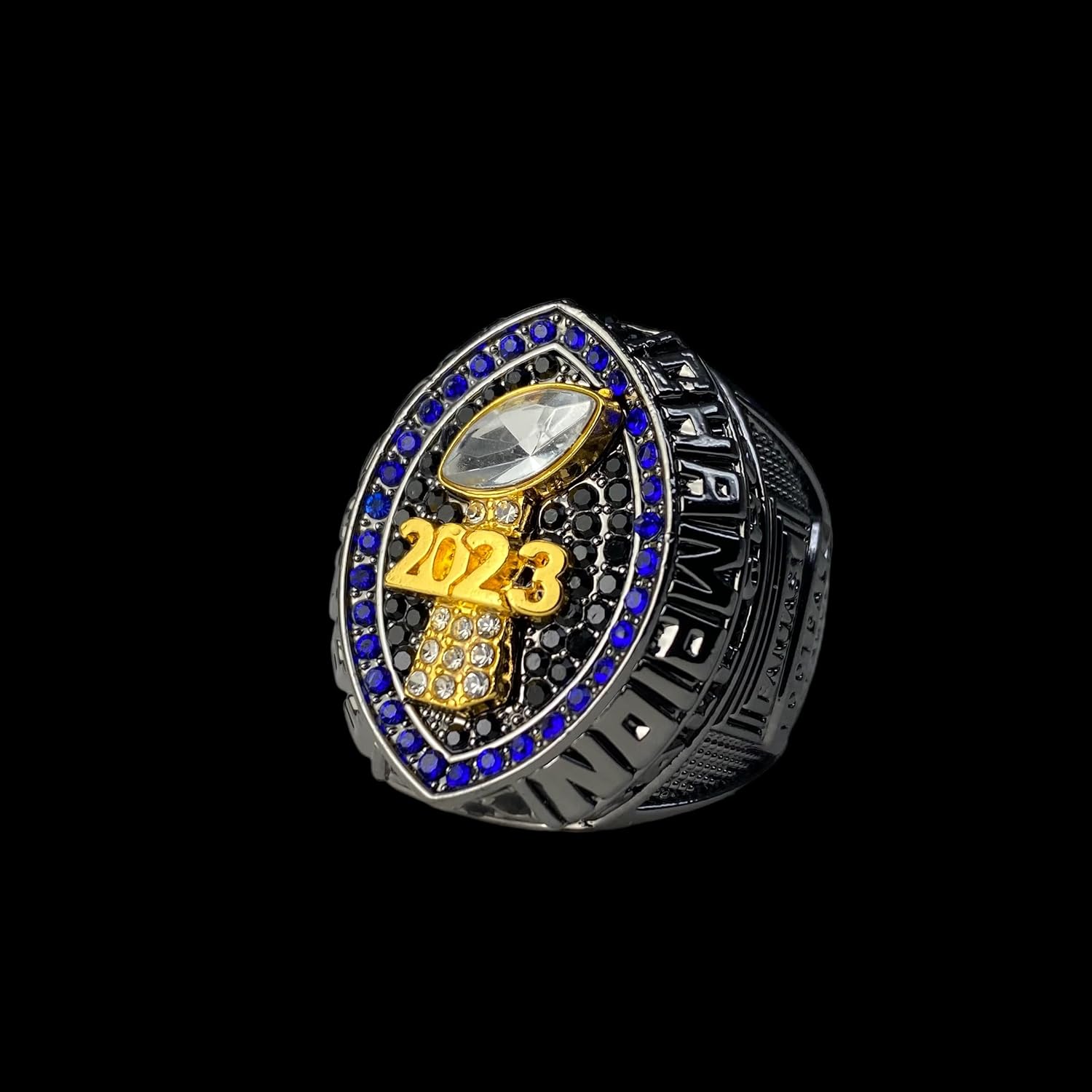 2023 Fantasy Football Championship Trophy Ring | Black Gunmetal Plated Award for Fantasy Football League Winner | Color Stones