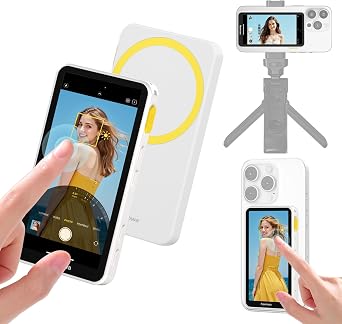 Newmowa Selfie Monitor Screen Touchscreen 4K Wireless for iPhone White | Magnetic Phone Rear Camera Monitor, Zoom Adjustment for Vlog TikTok, 4K 30fps, for iPhone 15/16/17