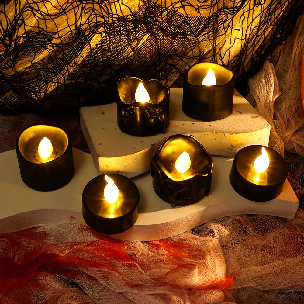 Candele Led Candele LED nere senza fiamma da 12 pezzi a luce gialla for la decorazione della festa nuziale di Natale(Style B)
