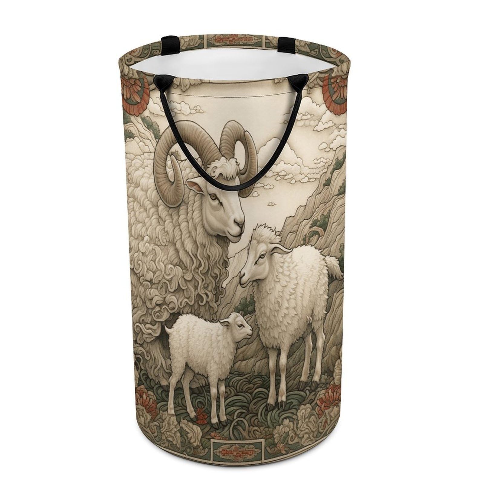 Adfgyerh Style Sheep Pattern Laundry Basket ，Foldable Waterproof Model ，Laundry Hamper ，Handles On Both Sides Easy To Move ，Storage Basket For Bedroom, Bathroom, Dorm, Laundry Room.