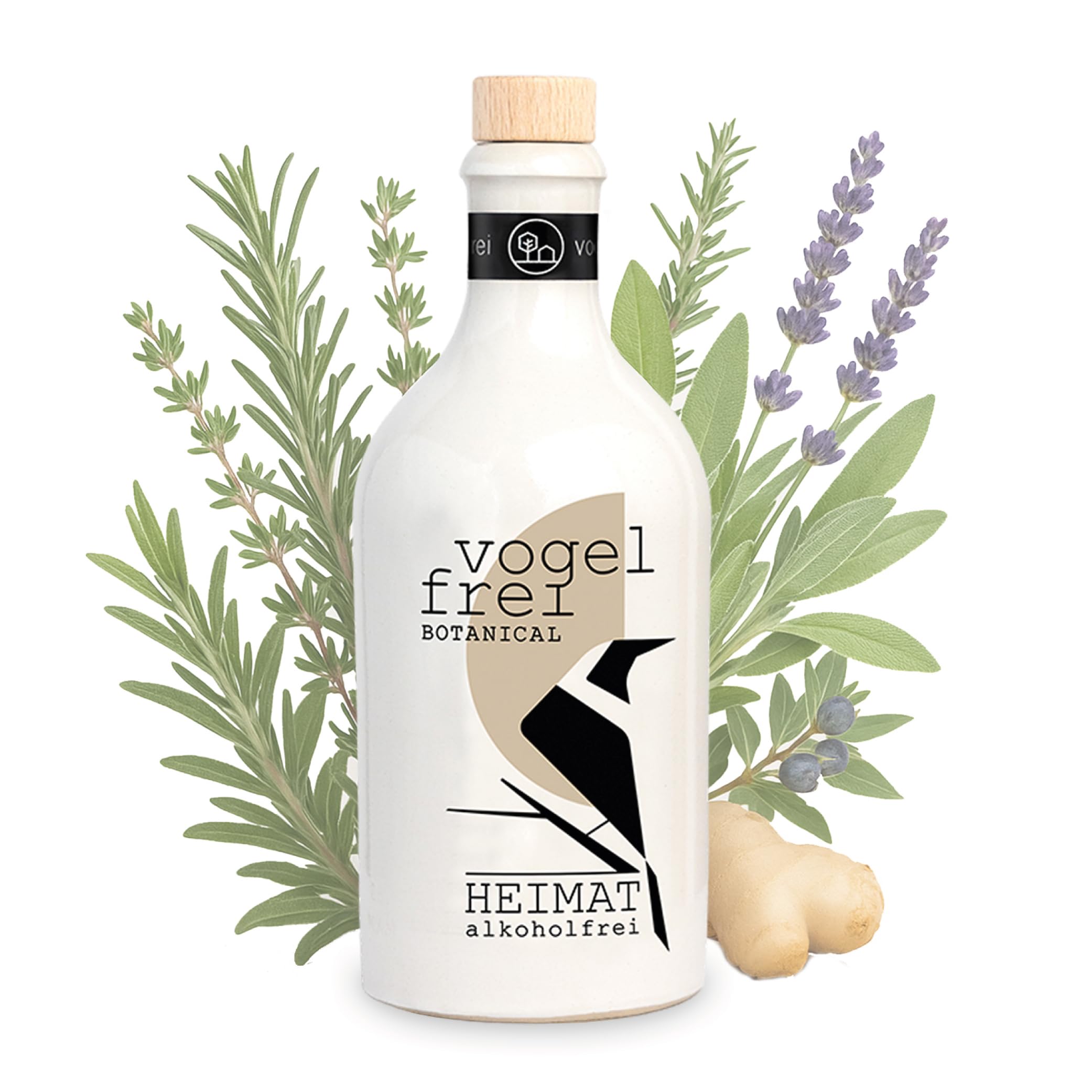 VOGELFREI BOTANICAL alkoholfreie Alternative 0,0% - 21 mediterranen Botanicals aus der HEIMAT Dry Gin Destille mit Zitrone, Thymian und Wacholder -alkoholfreie Cocktails Drinks (500ml)