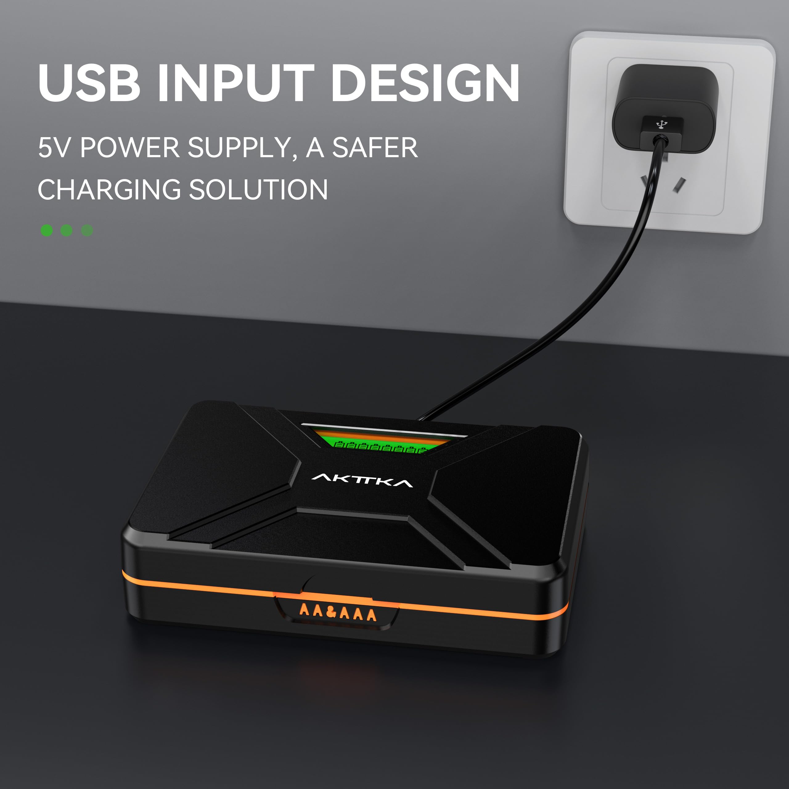 Caricabatterie Pile Ricaricabili Stilo AA e Mini Stilo AAA Intelligente 8 Slot, Ni-MH Ni-CD Ricaricabili Caricabatterie Batterie con Display LCD(con Cavo USB)