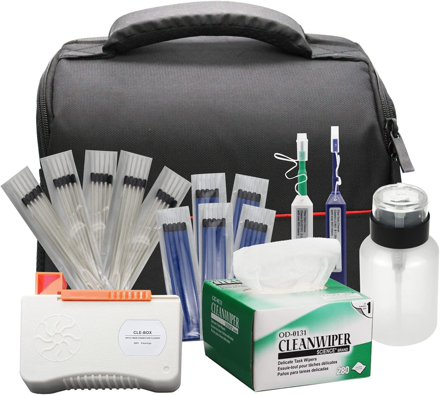 QIIRUN Fiber Cleaning Kit Value Pack Optical Fiber Cleaner Tools with Cleaning Cassette 1.25mm / 2.5mm Fiber Optic Cleaner Pens and Cleaning Sticks Wipes for Cleaning FC SC ST LC MU Connectors
