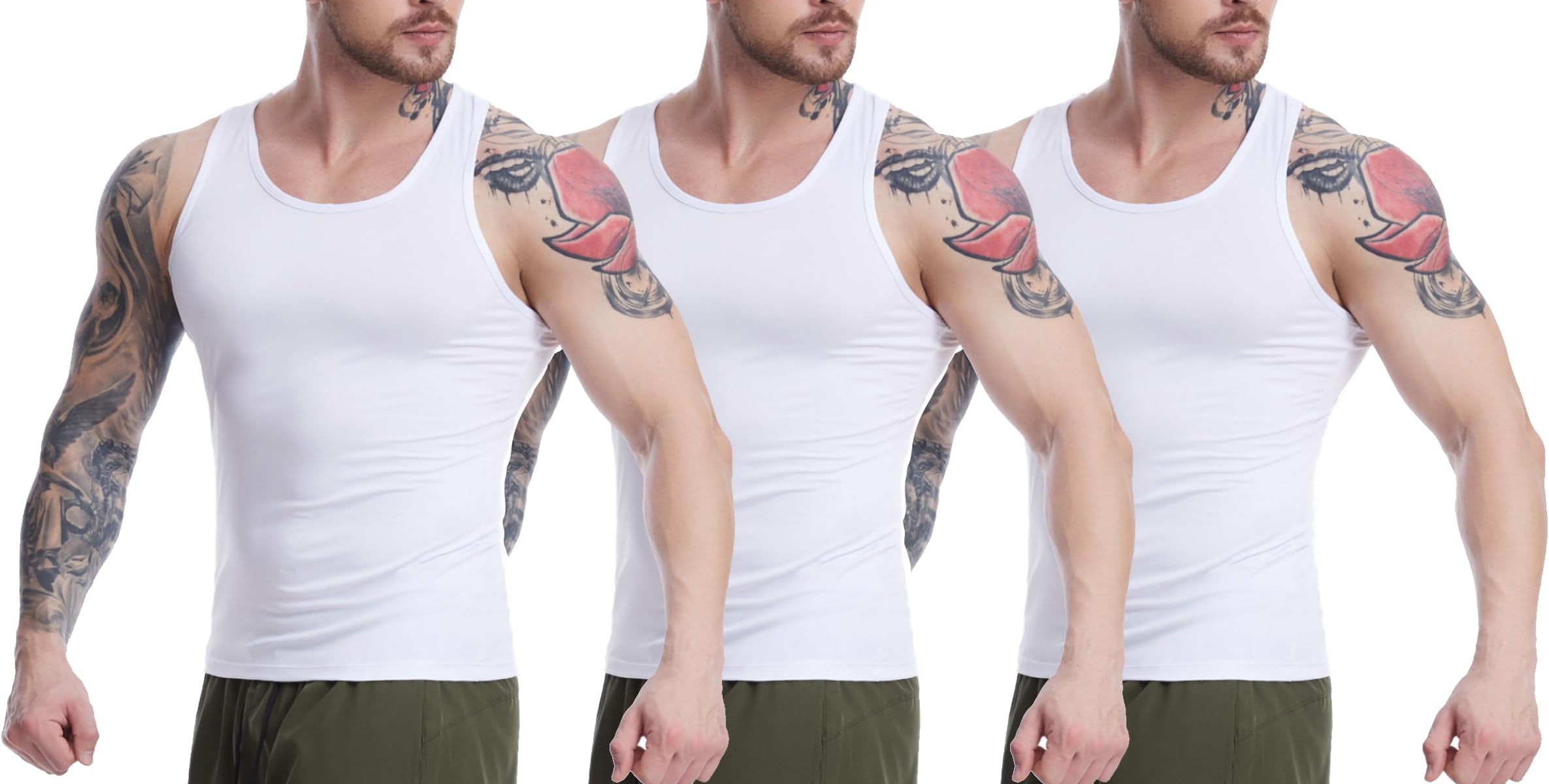 YANHAO Men's Tank Tops 3 Pack Quick Dry Workout Tank Top Gym Muscle Tee Fitness Bodybuilding Sleeveless Performance Boxing Gym Shirts (as4, alpha, l, regular, regular, 3 Piece White)